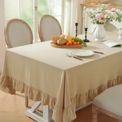 Produktbild von Tischdecke Baumwolle Leinen mit Rüschenkante 152x305cm Beige Rechteckig