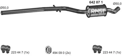 Produktbild von ERNST 642071 Mittelschalldämpfer Schalldämpfer für SEAT Leon Schrägheck (1P1) Altea XL (5P5, 5P8) Altea (5P1) Toledo III (5P2)