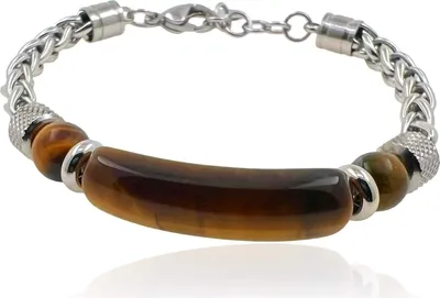 Produktbild von MARTIN1985 Edelstahl Armband Tigerauge Karabinerverschluss Uni Damen Herren mit Geschenkverpackung