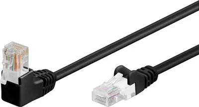Produktbild von CAT 5e Patchkabel 1x 90° gewinkelt, U/UTP, schwarz Kupferkaschierter Aluminiumleiter (CCA), Rastnase oben