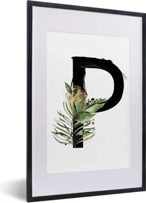 Produktbild von MuchoWow® MuchoWow® Gerahmtes Poster Schwarz - Alphabet - Buchstabe P 40x60 cm - Poster mit zchwarzem Bilderrahmen - Poster in Rahmen