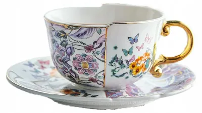Zdjęcie produktu dla Filiżanka ze spodkiem porcelana Motyle Kwiaty 250ml pudełko prezentowe