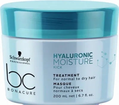 Produktbild von Schwarzkopf Bonacure BC Hyaluronic Moisture Kick Treatment 200ml, 200 ml, Frauen, Sprödes Haar, Lockiges Haar, trockenes Haar, normales Haar, Schwarz, Blond, Braun, Rot, Feuchtigkeitsspendend, Nährend, Glanz, Verstärkung, Hyaluronsäure