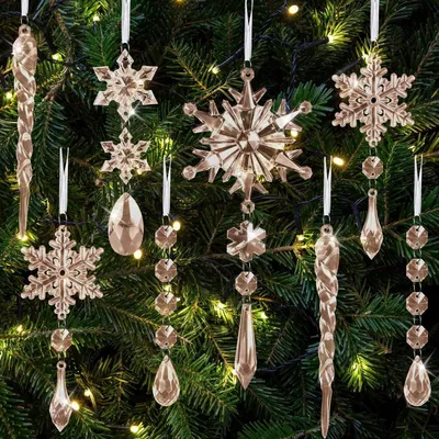 Image de 16 décorations en cristal : flocons de neige, stalactites, gouttes, décorations de Noël pour sapin, couleur or