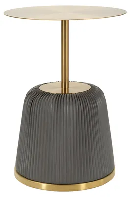 Productafbeelding van Bijzettafeltje met geplisseerde basis, metalen frame, Polyurethanoppervlak, Ø40x55 cm, grijs/goud, Mauro Ferretti Egle
