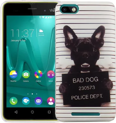 Produktbild von Handy Hülle für Wiko Lenny 3 Cover Case Schutz Tasche Motiv Slim Silikon TPU Böser Hund Weiß