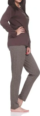 Produktbild von Normann Damen langarm Schlafanzug Pyjama im eleganter Optik ; braun , 44