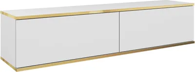 Obrázok produktu pre Závesná TV skrinka – moderný dizajn. Farba: biela, hĺbka: dĺžka: 135 cm, výška: 30 cm, hĺbka: 32 cm. TV lowboard, TV doska, závesná TV komoda, závesná skrinka