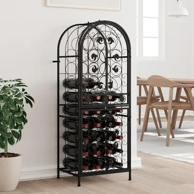 Produktbild von Weinregal für 41 Flaschen, Flaschenregal aus Schmiedeeisen schwarz, 45 x 36 x 120 cm, abschließbar, mit Wandhalterung für Küche, Keller, Bar, Hausbar, Lagerung und Ordnung