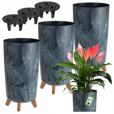 Zdjęcie produktu dla Zestaw 3 doniczek Prosperplast | Gracia Tubus Slim | Efekt ciemnego betonu | 20 cm