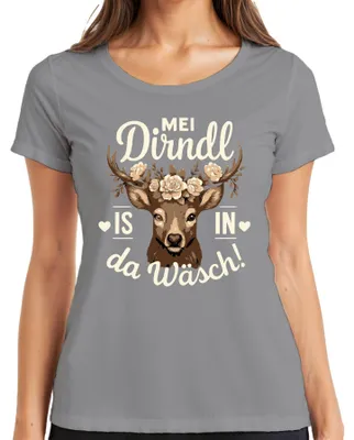 Immagine prodotto di Maglietta Mei Dirndl is in da Wäsch Wiesn Tracht Hirsch Bayeris Donna, Grigio, XL