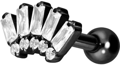 Produktbild von Ohrpiercing Titan Ohrpiercing mit Innengewinde 10 EINGEFASSTE KRISTALLE Schwarz Stablänge: 8mm