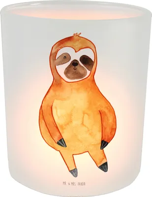 Produktbild von Mr. & Mrs. Panda Glas Windlicht Faultier Zufrieden - Transparent - Geschenk, Kerzenhalter, Glück, glücklich, aus, faul, Teelichthalter