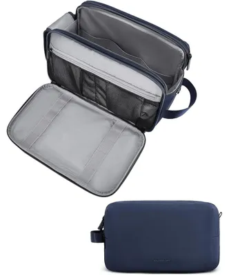Image de Trousse de toilette pour hommes, organisateur de voyage, kit de toilette double, imperméable, sac de rasage, bleu, grande taille