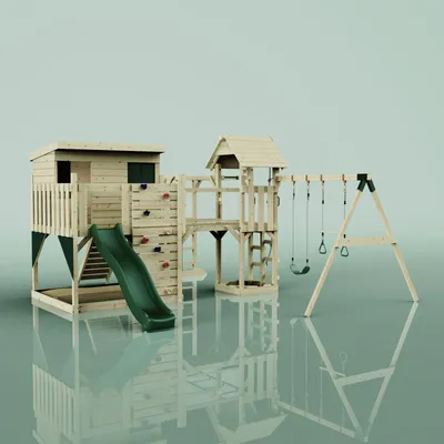 Produktbild von OutdoorToys Spielturm Johanna aus Holz in Grün Trapezschaukel