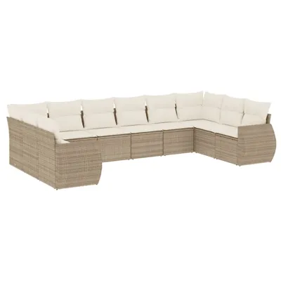 Produktbild von 10-tlg. Garten-Sofagarnitur mit Kissen Beige Poly Rattan