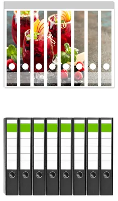Produktbild von Wallario 8 Stück schmale Ordner inkl. Klebeetiketten mit Motive Sommerlicher Wildbeerencocktail - Set mit Rückenschildern / Ordnerrücken Stickern
