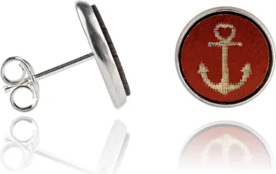 Produktbild von Holzohrstecker Edelstahl mit Anker rot in Buchenholz