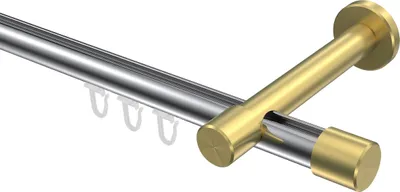 Produktbild von Interdeco Innenlaufstange / Gardinenstange mit Innenlauf Chrom / Messing-Optik, Typ Prestige Santo (Kappe), 20 mm Ø 1-läufig, 220 cm