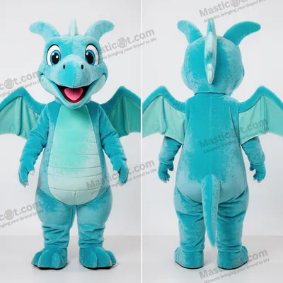 Image de Mascotte MASTICOT Ptérodactyle Cartoon Cyan