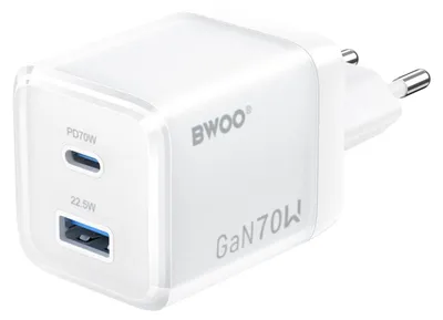 Produktbild von BWOO GaN Wandladegerät CDA224 QC 70W 1 x USB 1 x USB-C, weiß