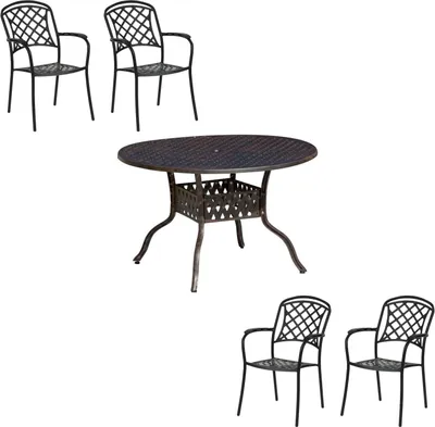 Produktbild von Inko 5-teilige Sitzgruppe Aluminium Guss bronze Tisch Ø 120 cm mit 4 Sesseln