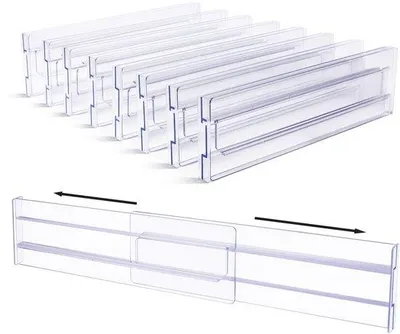 Immagine prodotto di Set di divisori per cassetti in plastica, 8 pezzi, regolabili, trasparenti, 31-54 cm