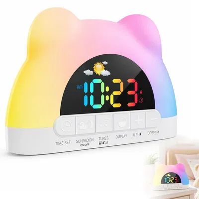 Produktbild von Digitaler Kinderwecker, Bärenkopf Tischuhr mit RGB Stimmungslicht, 12/24H Anzeige, 2 Weckzeiten und Nachtmodus