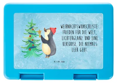 Produktbild von Mr. & Mrs. Panda Bento Box Pinguin Weihnachtsbaum - Eisblau - Geschenk, Lunchbox, Essensbehälter, Winter, Kinderbrotdose, Nikolaus, Weihnachten, Bentobox, Vesperbox