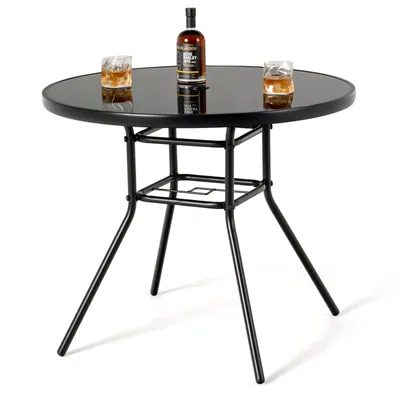 Produktbild von GOPLUS Gartentisch Metall, 86cm Beistelltisch Outdoor mit Glasplatt & 3,5cm Schirmloch, Balkontisch Terrassentisch wetterfest, Schwarz