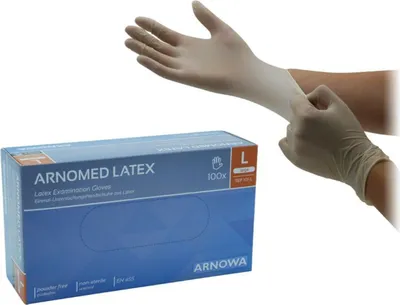 Obrázok produktu pre Latexové rukavice, biele, bez púdru, balenie L 100 kusov