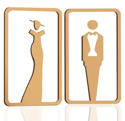 2er-Set Acryl WC-Schilder Damen & Herren, Gold, 20 x 11 cm