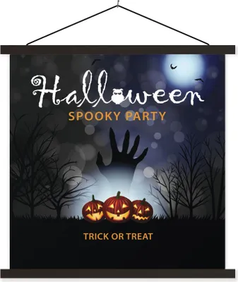 Produktbild von MuchoWow® Textilposter Ein Poster von Halloween, das in einer Illustration zu sehen ist 60x60 cm mit schwarzem Rahmen - Posteraufhänger