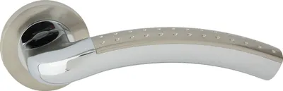 Produktbild von DOMINO Türgriff Drückergarnitur | Türklinke für Zimmertür, Bürotür, Kellertür & Innentür | Türbeschläge aus Aluminium | Chrom/Nickel Türdrückergarnitur| SHARON-R  M6/M9