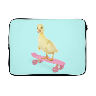Produktbild von MuchoWow® Laptop Hülle 13 Zoll Ente - Küken - Skateboard - Blau - Rosa Laptoptasche - Laptophülle - Sleeve - Rundumschutz