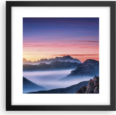 Produktbild von Gerahmtes Poster - Schwarzer Rahmen - Westen Sonne Berge - 30x30 cm - Wand Bild - Wanddeko - Wandbilder - Kunstposter - Wandposter - Bilderrahmen - Bilder - Kunstdruck - P2BAC30x30-4525