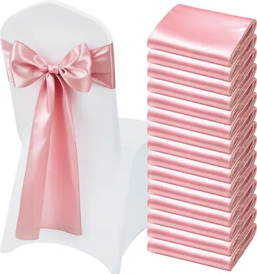 Zdjęcie produktu dla VEVOR satynowe szarfy na krzesła z kokardami (275x17 cm) 50 szt. wstążki na krzesła do wiązania, wstążki na krzesła na wesela dekoracje bankietowe imprezy bankietowe pokrowce na krzesła, kokardy na krzesła różowe złoto