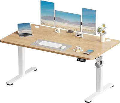 Imagen del producto de Escritorio eléctrico con ajuste de altura, 140 x 60 cm, color beige