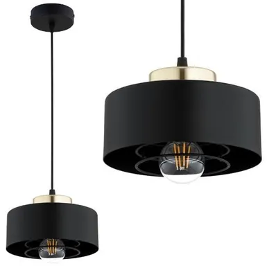Produktbild von KAR-LIGHTING Pendelleuchte 1-flammig Schwarz/Gold, Metall, höhenverstellbar, 90 x 20 x 20 cm – Esszimmer, E27-Fassung