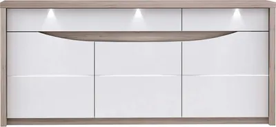 Produktbild von SAINT TROPEZ Sideboard inkl. Beleuchtung 190cm Sandeiche / Weiß Hochglanz