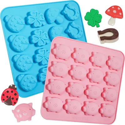 Produktbild von Silikonform Schweinchen & Glücksklee 2 Stück Pralinenform für Süßigkeiten & Kekse