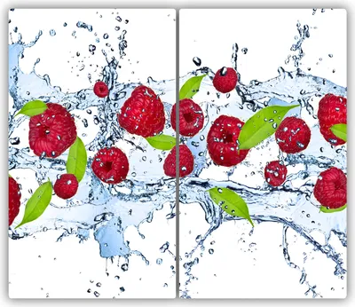 Produktbild von Tulup Glas-Herdabdeckplatte - 2x30x52cm - Glaskeramikkochfeld-Abdeckung Spritzschutz Zweiteilig Himbeeren und Wasser
