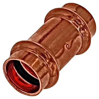 Produktbild von Pressfitting Muffe Kupplung Verbinder für Kupferrohr Außendurchmesser 15 mm mit 2 Muffenanschlüssen zum Verpressen für Trinkwasser geeignet