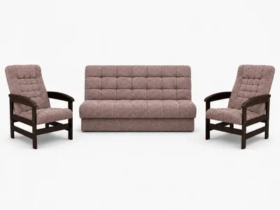 Produktbild von ANMIL SET Schlafsofa OLIO mit 2 Sesseln in Dunkelrosa Stoff CORAL 3-teilige Polstergarnitur mit Schlaffunktion, Bettkasten und Gestell Nussbaum dunkel, KI-generiertes Bild