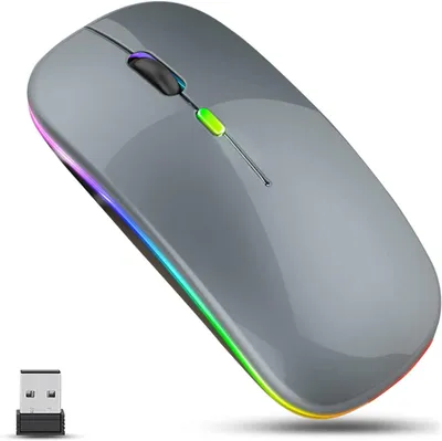 Produktbild von Kabellose Maus, LED Wiederaufladbare Leise schlanke Maus Laptop Wireless Mouse, 2.4G USB Funkmäuse für Laptop, PC, Computer, Mac