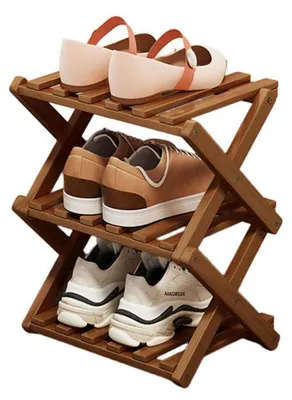 Produktbild von Schuhregal Holz Klappbar Bambus 3 Ablagen Braun 28 cm