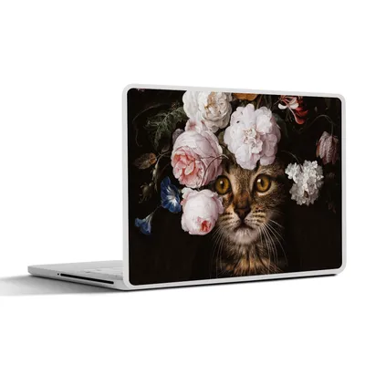 Produktbild von MuchoWow® Laptop Aufkleber Sticker Cover Katze - Blumen - Kunst 36.5x27.5 cm - Laptop-Sticker