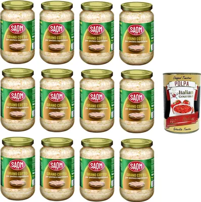 Produktbild von Saom Grano Cotto per Pastiera Napoletana gekochter Weizen für neapolitanische Pastiera 12x560 gr+ Italian Gourmet polpa 400g