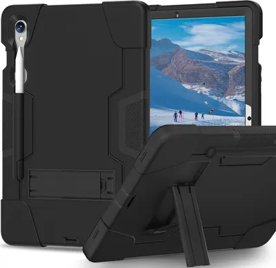 Obrázek produktu pro Pouzdro pro Samsung Galaxy Tab S9/S9 FE 11/10,9" SM-X710/X716B/X718U/X510 2023, Hybridní třívrstvé robustní nárazuvzdorné ochranné pouzdro se stojánkem černé