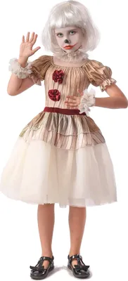 Produktbild von Gruseliges Clown-Kostüm für Mädchen Halloween weiss-beige rot M 7-9 Jahre (120-130 cm)